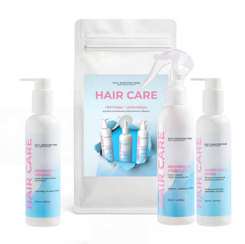 Фото Набор для ухода за волосами: шампунь, бальзам и спрей-термозащита, 3×200 мл